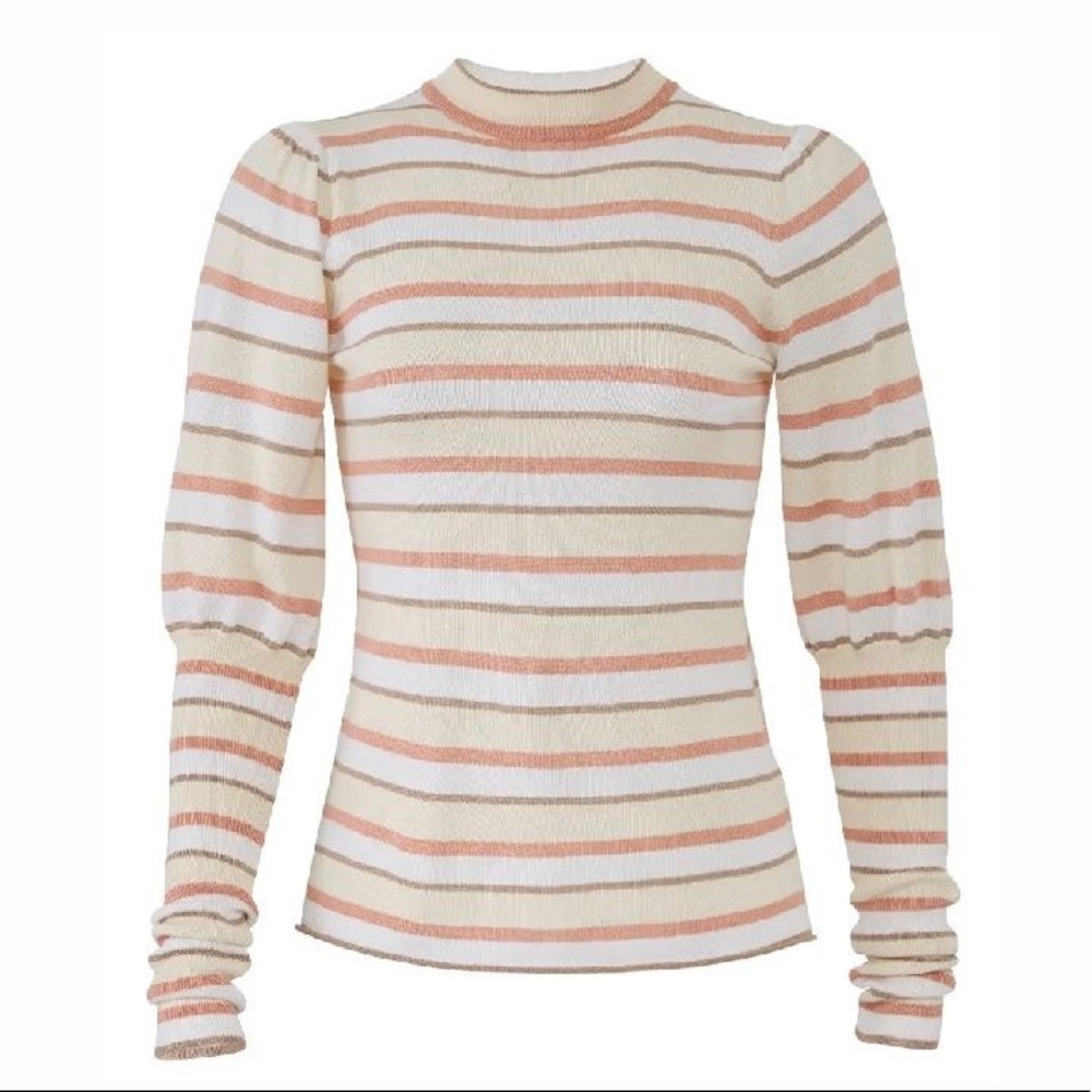 See by Chloe Striped Bishop-Sleeve Knit Sweater
